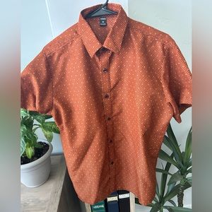 Burnt Orange button up patterned shirt collared